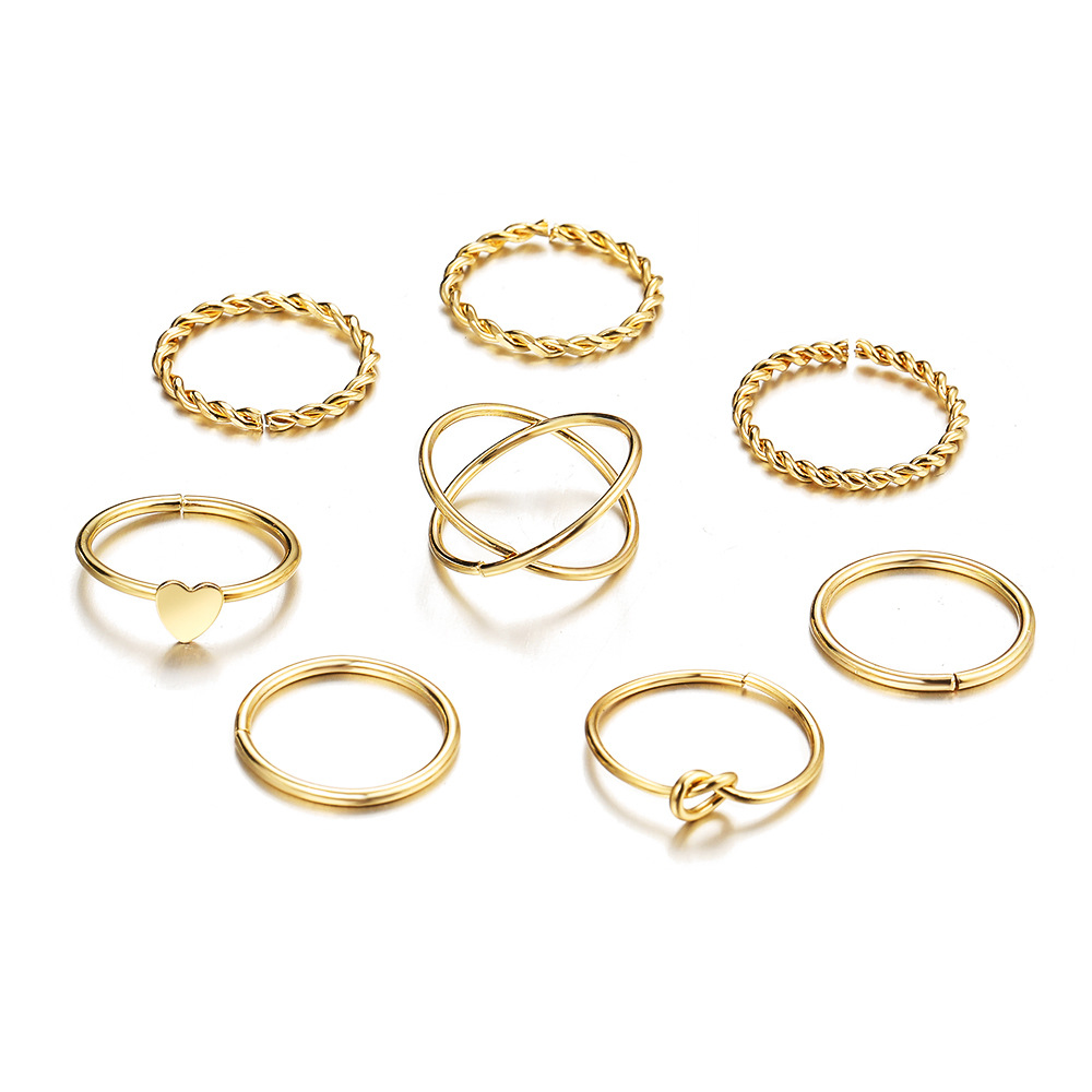 New Simple Alloy Joint Ring Set Creative Retro Multi-layer Cross Opening Twist Love Ring Wholesale display picture 14