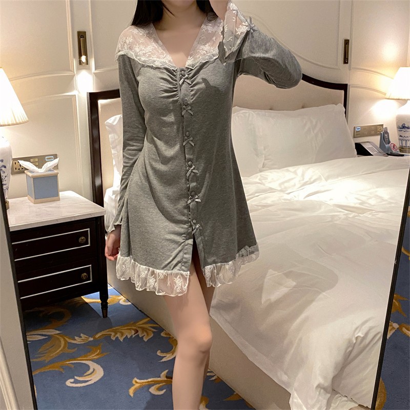 莫代爾法式睡裙女春夏季2024年新款甜美帶胸墊蕾絲花邊性感家居服