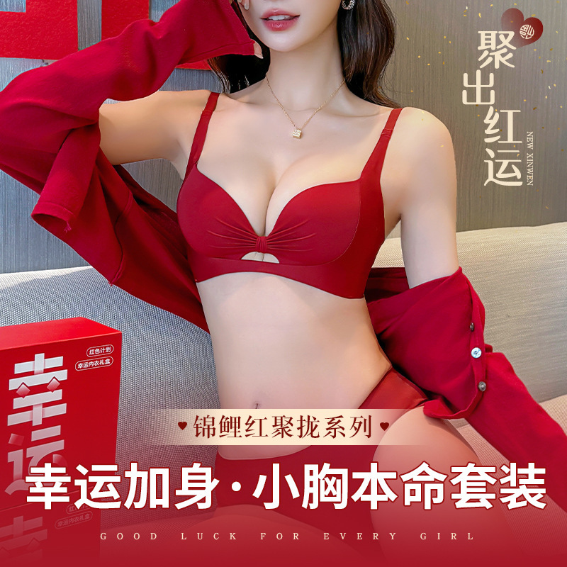 Red Zodiac Year Intimates Set for Women 2026 Year of the Horse Set Wedding Bride Small Breast Push-Up Bra Original