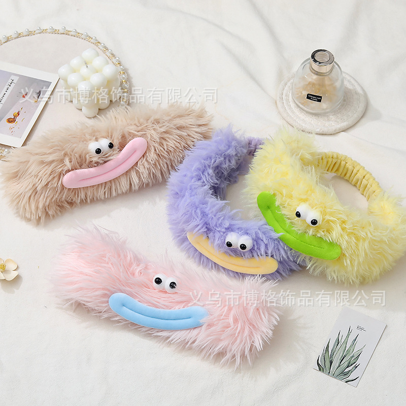 Divertido boca de salchicha banda de pelo largo chica Linda Otoño e Invierno felpa lavado de cara maquillaje fiesta banda de pelo