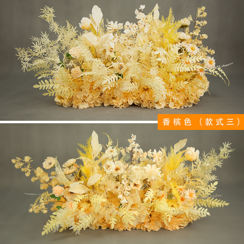 結婚式の道具の青い結婚式のシミュレーションの花の列の花の三角の花の列は造花の舞台の装飾の大きい赤色を配置します。|undefined