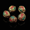 Nepal copper beads handmade inlaid green pine collected beads flat beads DIY accessories wholesale