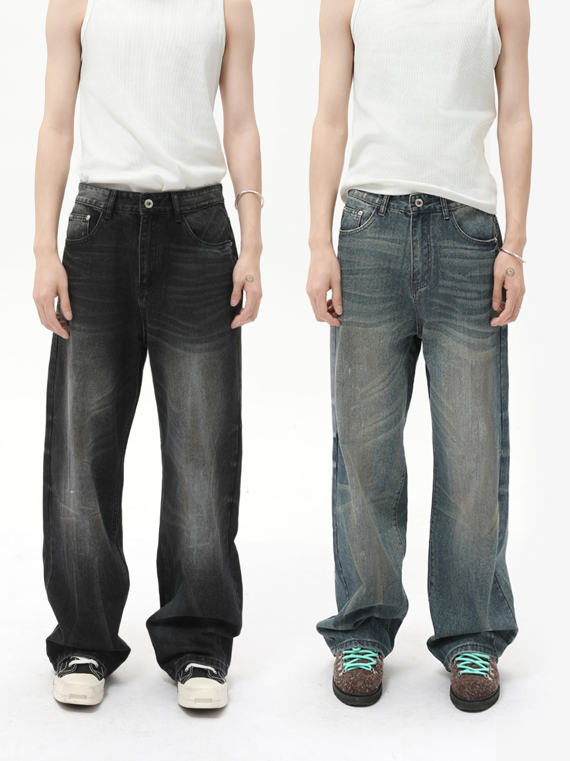 MTLCLOTHES Ropa de hombre | Vaqueros casuales rectos de pierna ancha lavados retro lavados