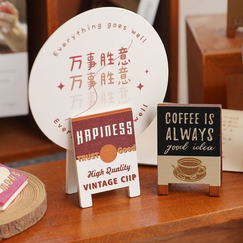 Yuezhen Retro Series Message Holder Cute Wooden Photo Holder Desktop Ornament Note Holder Office Supplies Business Card Holder