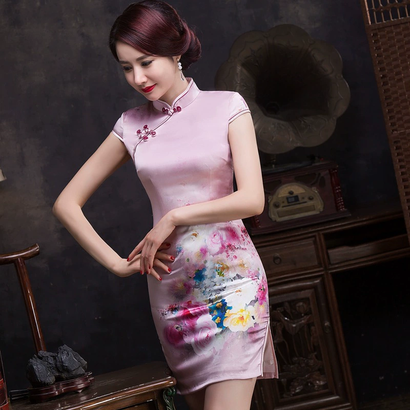 Cheongsam оптом 2022 Весна и лето новый тяжелый Шелковый подол позиционирование юбка Чонсам из шелка тутового дерева с принтом 7802