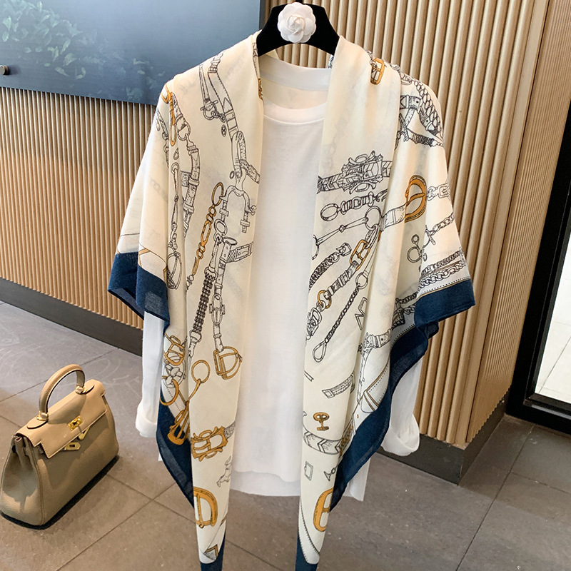 千鸟格亚麻围巾女夏季新款防晒大方巾薄款丝巾空调房外搭披肩|undefined