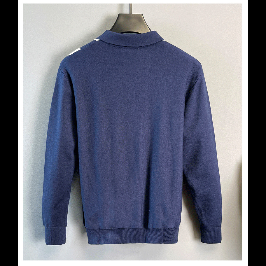 Men’s Half-zip Striped Knitted Polo Shirt Warm Autumn Winter Top_voghion.com