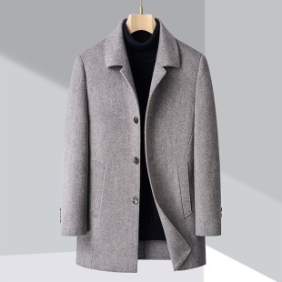 Men's Mid-Length Cashmere Coat with down Lining for Winter 2025, Warm Wool Double-Sided Fabric for Middle-Aged Dads