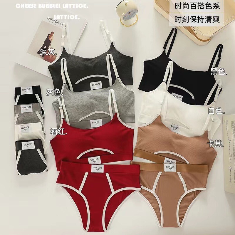 Foreign Trade Thread Cotton Sexy Hollow Sports Underwear suit Beautiful Back Push-up Bra Without Steel Ring Thin Underwear Sling Foreign Trade Thread Cotton Sexy Hollow Sports Underwear suit Beautiful Back Push-up Bra Without Steel Ring Thin Underwear Sling
