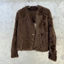 2025冬季新款小湖羊皮毛外套白鹅绒内胆女中长大衣宽松显瘦羊羔毛