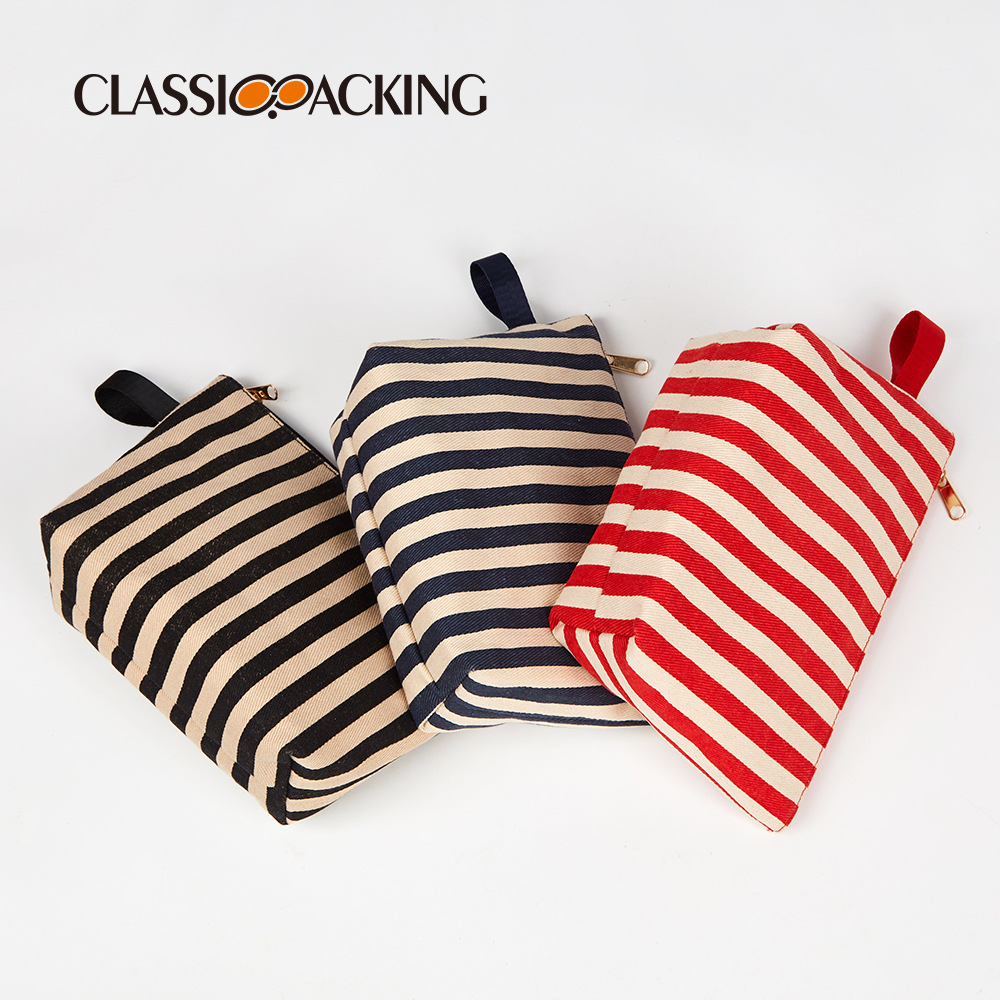 Bolsa de almacenamiento de suministros de belleza para niñas Ins con logo estilo coreano embrague a rayas bolsa de cosméticos de lona de gran capacidad