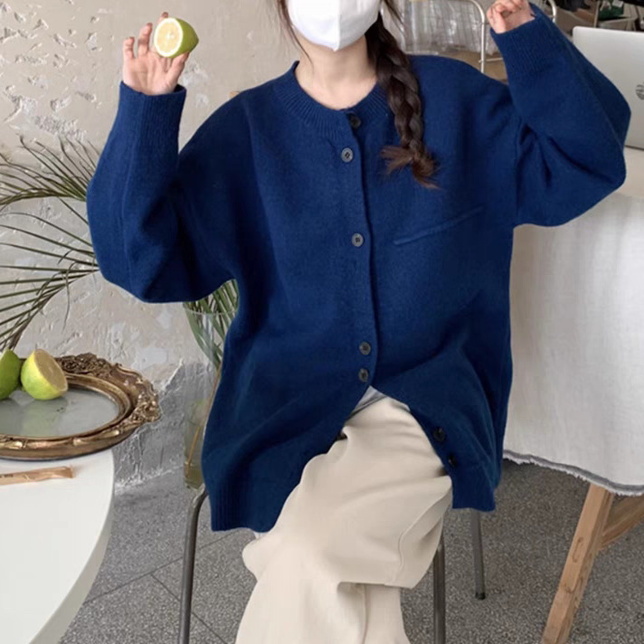 灰色宽松慵懒风日系针织开衫女秋冬软糯小香风毛衣外套设计感上衣|undefined