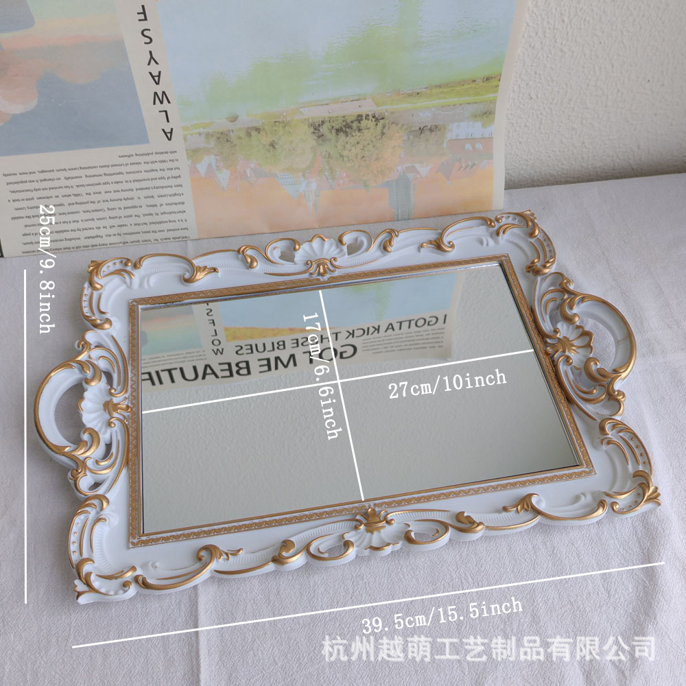 Bandeja de espejo de vidrio retro estilo europeo, estilo "ins", decoración para sala de estar, para aromaterapia, exhibición de joyería, bandeja de almacenamiento.