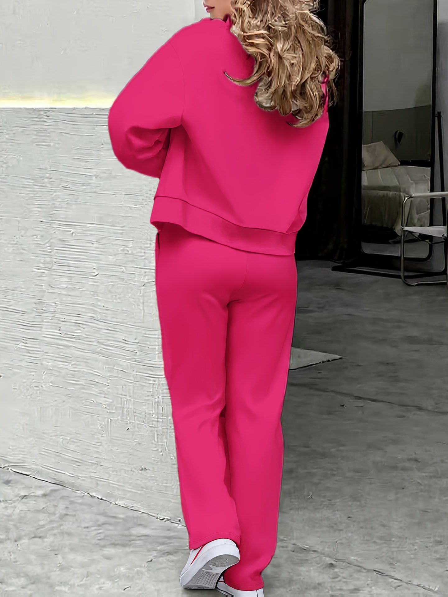 Women's European American Long Sleeved Top & High Waisted Straight Leg Trousers Set Fashion Autumn Bestseller_ecoleips.com