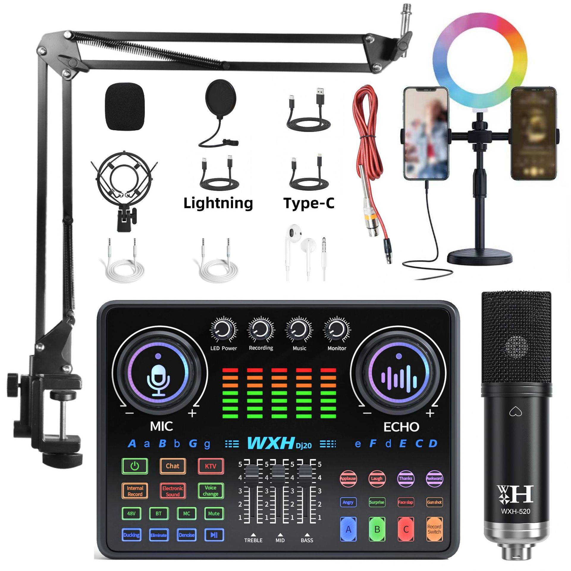 Cross-border foreign trade English DJ20 live sound card full suit BM800 computer Apple mobile phone Tiktok dedicated