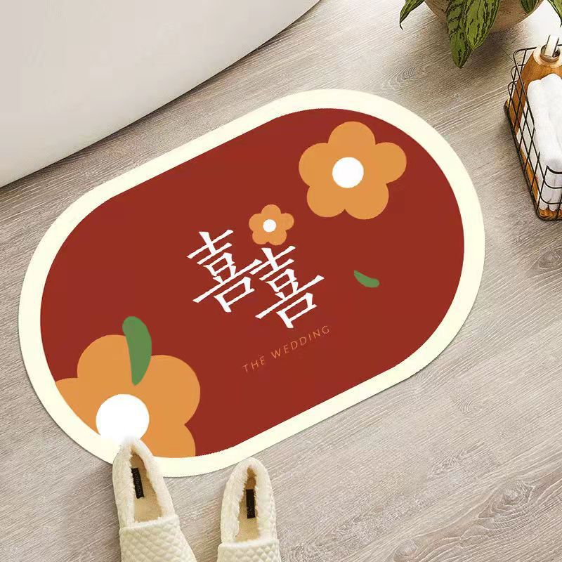 Chinese-style wedding celebration red carpet bathroom tech fabric absorbent mat bathroom easy dry anti-slip foot mat