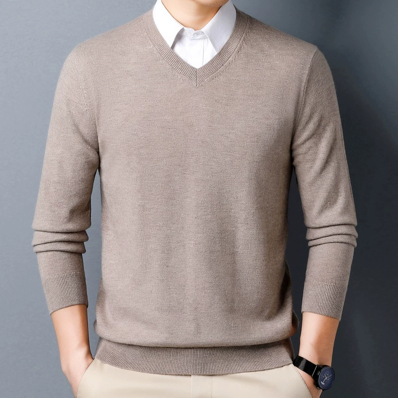 Woolen winter keep warm classic sweater, V-neckline, for middle age