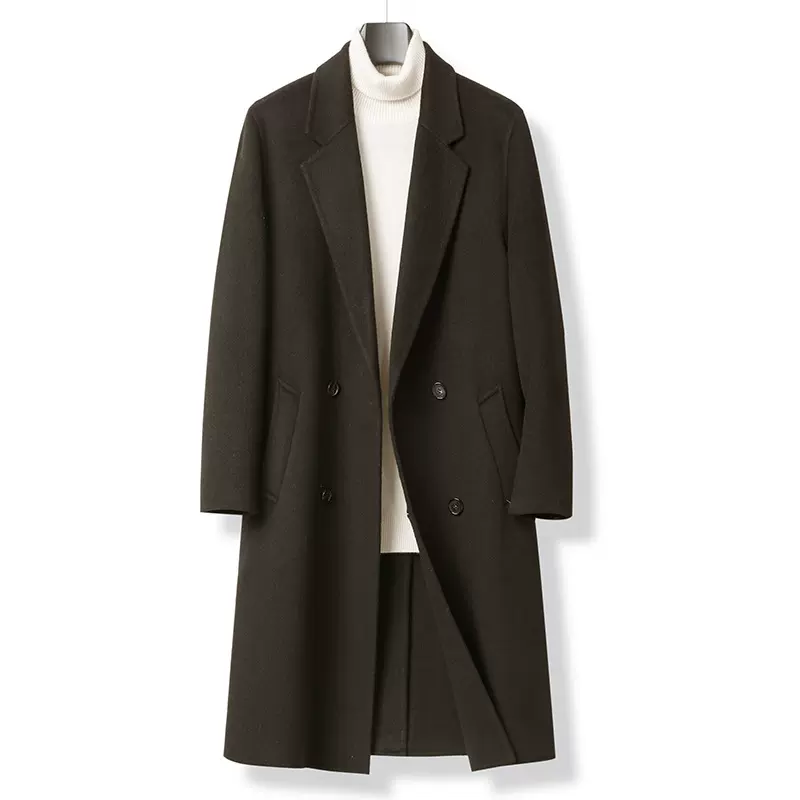 2025秋冬季新款加厚双面羊毛黑色大衣羽绒内胆高端西服男士毛呢