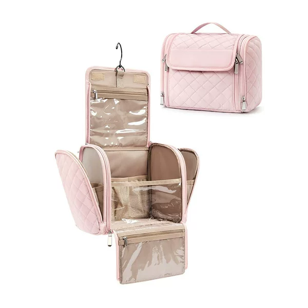 Ready-Made Toiletry Bag, Travel Cosmetic Bag with Hook, Waterproof Toiletries Accessories, Brush Sponge with Handle and Hook