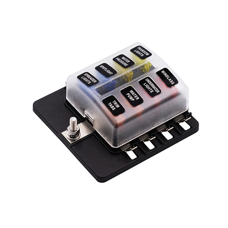 单正极8路保险丝盒适用中号插片 1进8出带灯保险盒 PC接线端子款