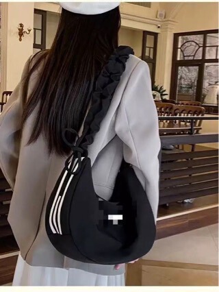 Adidas* Cloud Bag Handbag Shoulder Bag Crossbody Bag Simple Travel Portable Casual Bag Black Nylon Underarm