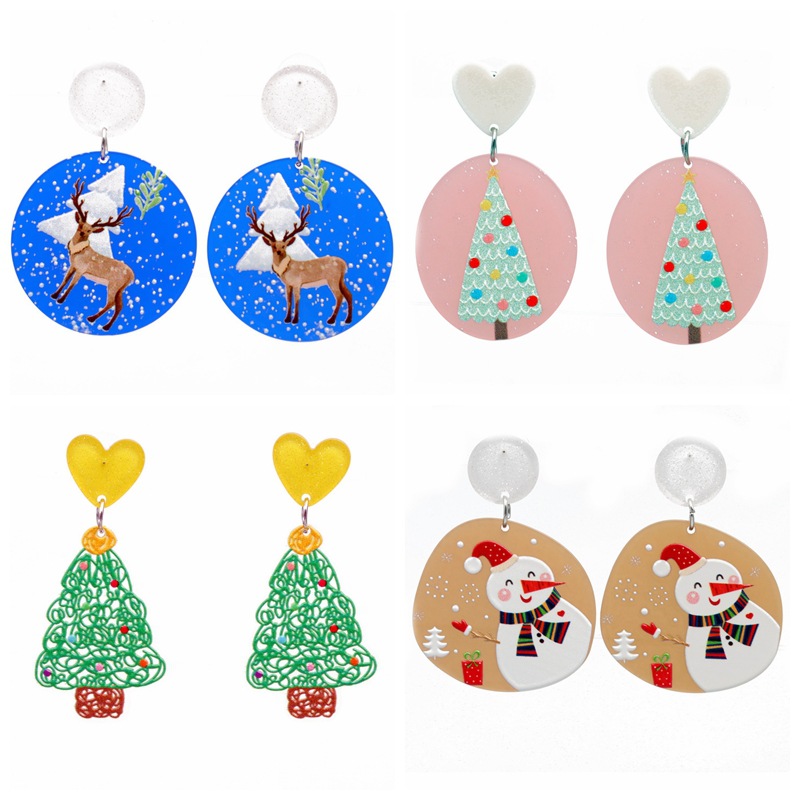 Pendientes de alces de árbol de Navidad transfronterizos europeos y americanos estilo femenino ins muñeco de nieve pendientes de joyería de vacaciones de Navidad