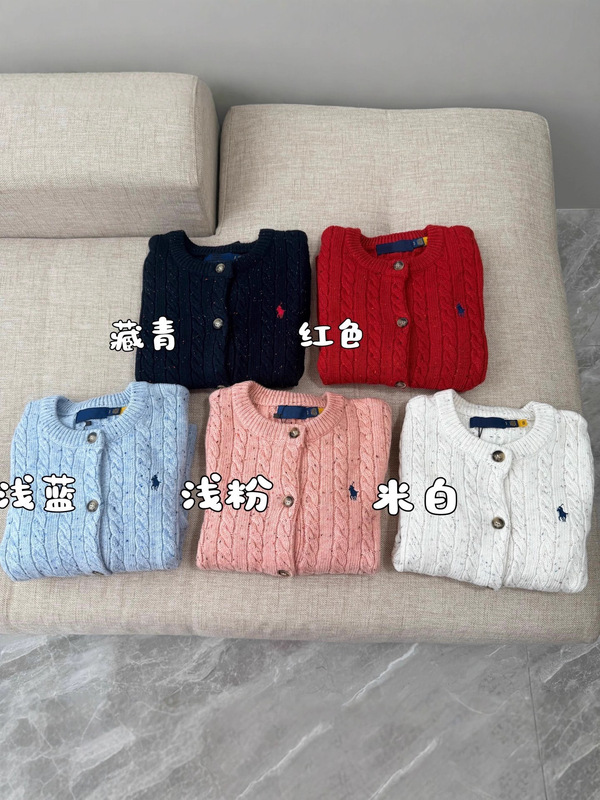 跨境可扫码拉夫小马标刺绣彩点针织开衫毛衣秋冬款针织纽扣外套女|undefined