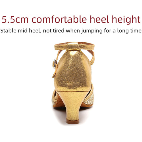 Latin dance shoes for adult women, medium-height square dance shoes, autumn ballroom dance shoes, slip-resistant with sequins, soft-soled dance shoes