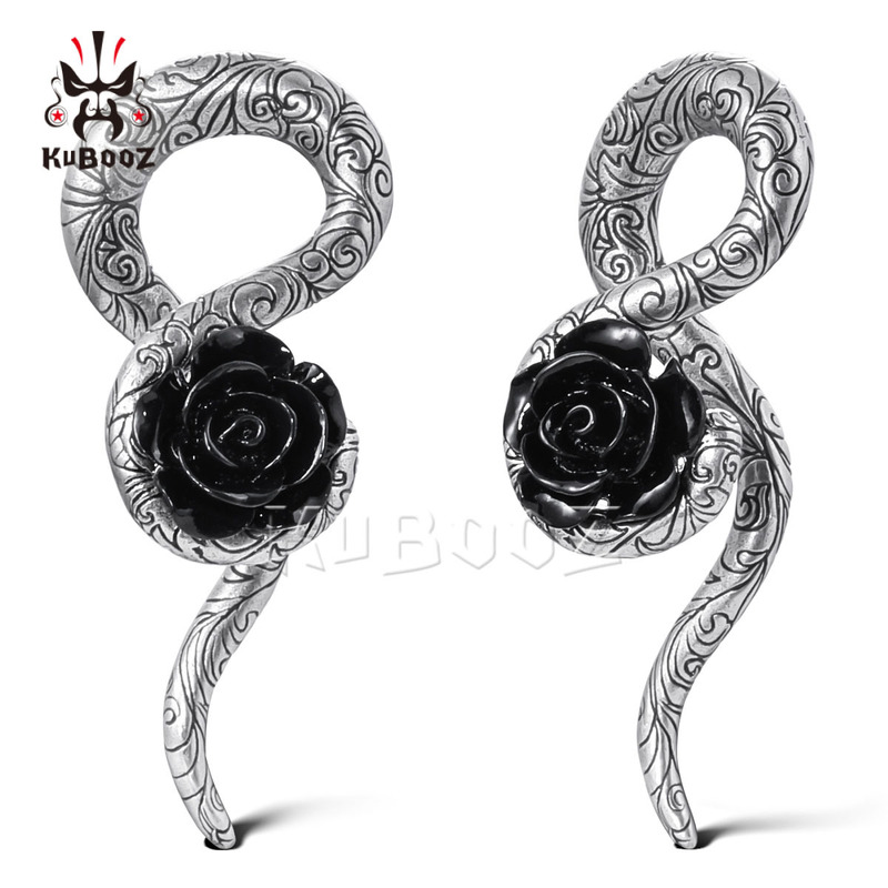 Bos jewelry hot pattern texture rose spiral ear heavy copper ear hook puncture ear expander wholesale ear expansion