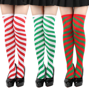 Diagonal striped Christmas socks cross-border solid color over-the-knee socks COS anime socks stockings European and American Christmas holiday socks