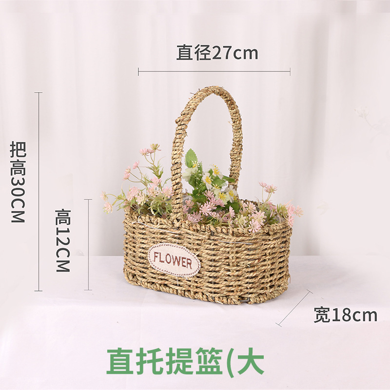 Cesta de Flores Tejida a Mano de Hierba Natural, Decorativa, para Arreglos Florales y Fiestas