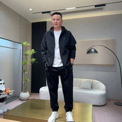 秋季新款男士时尚潮流高级简约气质休闲运动连帽开衫两件套高品质