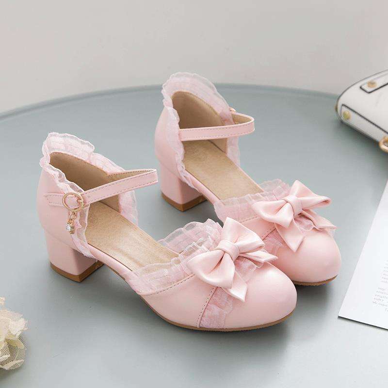Lolita Shoes Small High Heels Kidsren's High Heels Female Catwalk Piano Princess Spring Style 9-10 Years Old 12 Girls Sandals