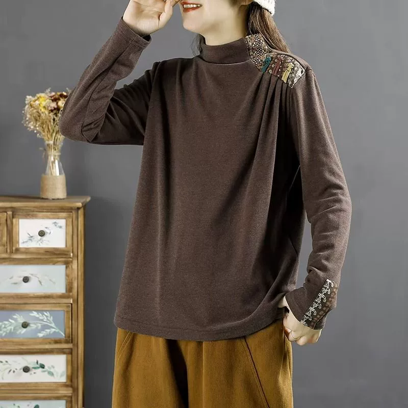 Винтажный художественный немецкий бархатный свитер в этническом стиле, женский осенне-зимний Свободный пуловер с вышивкой в новом стиле, Базовая рубашка, теплый топ