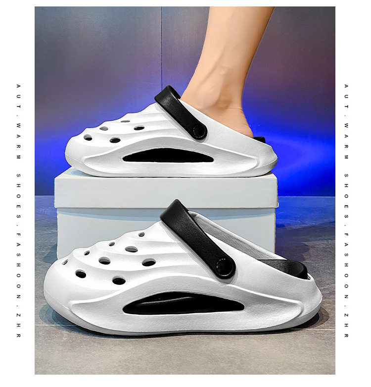 Dép sandal nam bít mũi đế dày kiểu lỗ thoáng khí đi biển — Kaki, Màu trắng, Màu đen chi tiết 12