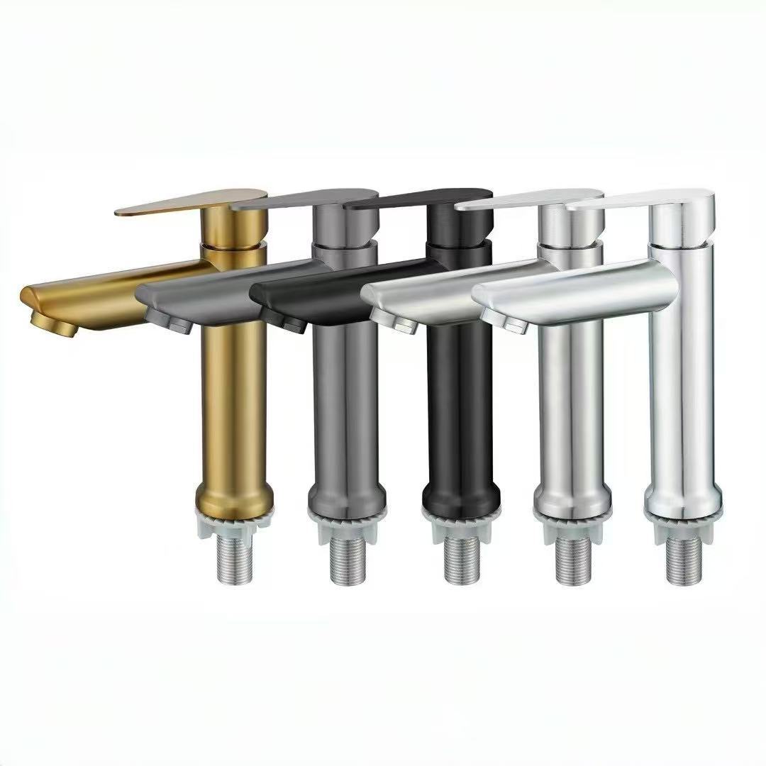 Grifo de lavabo de acero inoxidable 304, lavabo de columna de un solo orificio de agua fría, mesa de lavabo de cerámica, lavabo superior e inferior, grifo de lavabo