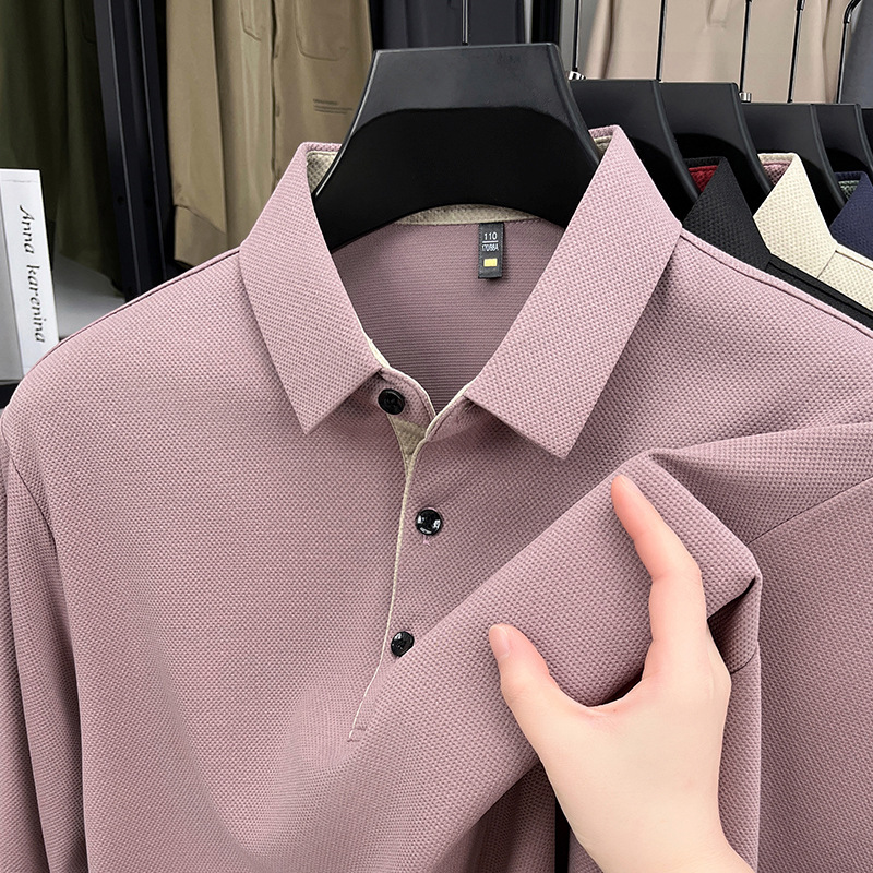 Tiktok Trending Autumn Men's Long-Sleeve T-Shirt New Business Casual Collared Middle-Aged Polo Shirt Export