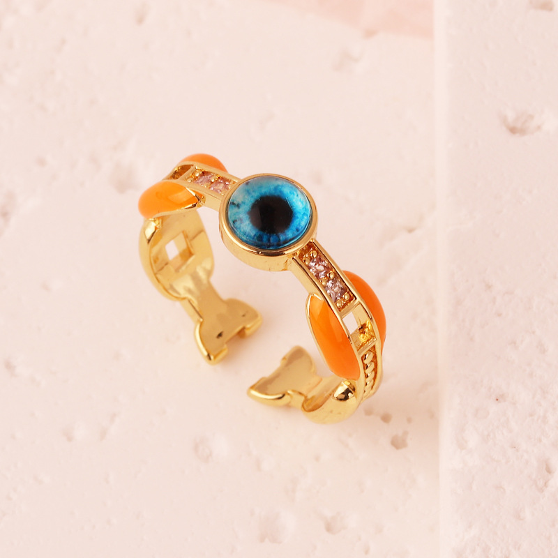 Retro Eye Copper Enamel Resin Rings