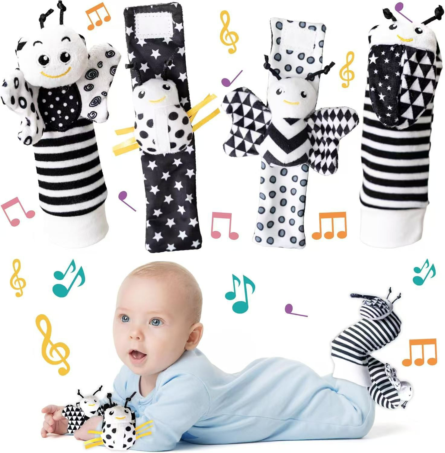Baby ring pulsera calcetines juego juguetes correa de reloj bebé decoración 0 - 1 años puzzle juguetes tranquilizadores