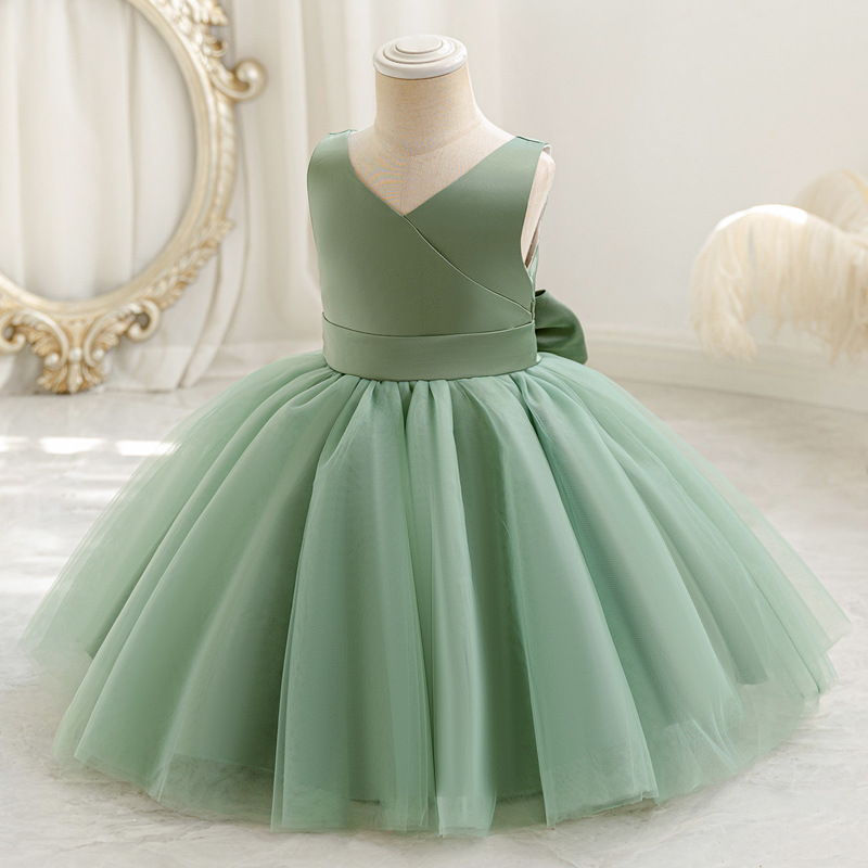 106059819@qq.com Robe de princesse en tulle pour bébé fille d'un an, avec col en V et nœud, robe vaporeuse, collection haut de gamme pour les fêtes transfrontalières_voghion.com