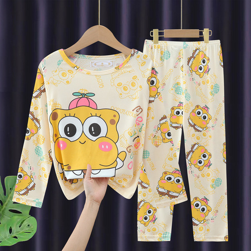 New children's spring and autumn long-sleeved set for middle-aged girls, cartoon thin style, baby girl pajamas and home clothes