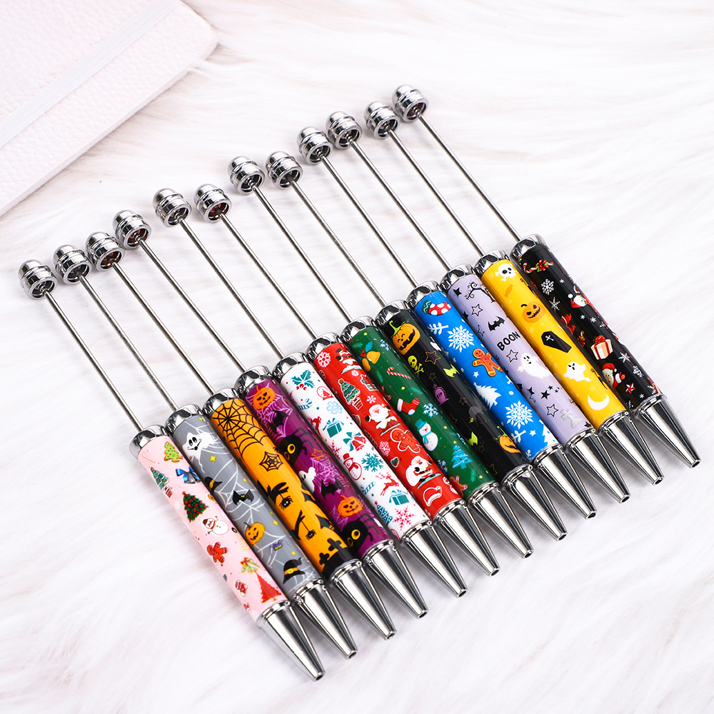 New DIY Printed Beaded Pen, Creative Christmas and Halloween Labubu Ballpoint Pen, Educational Beaded Gift