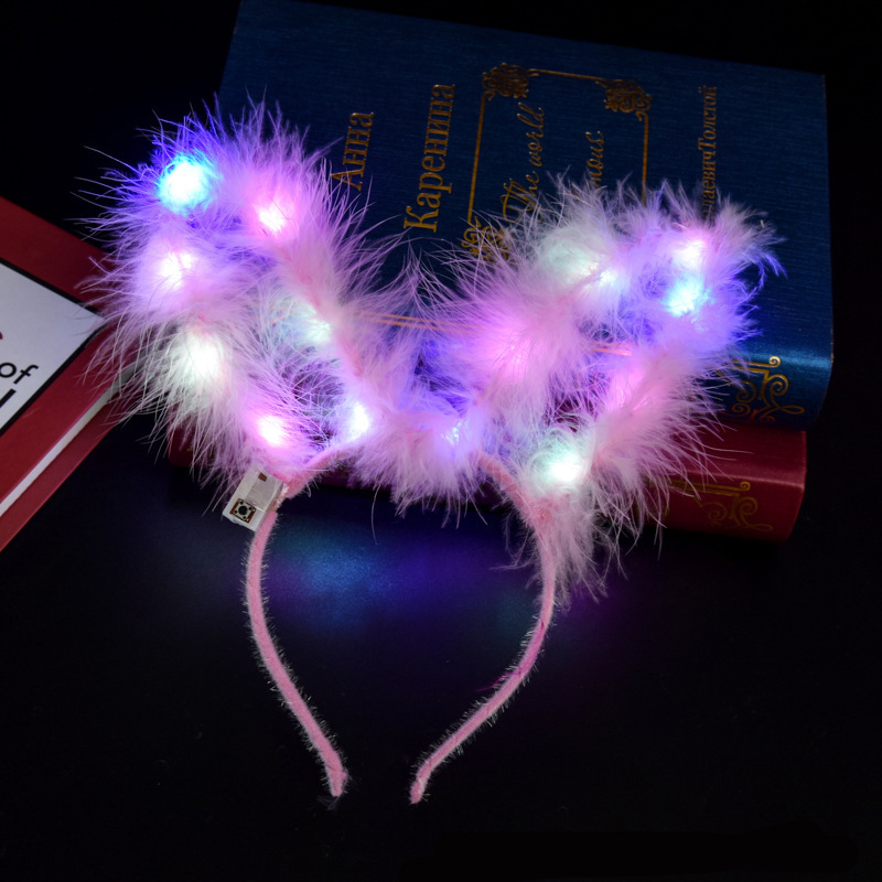 Nueva 14 lámpara pluma Orejas de conejo brillante aro pelo para empujar pluma brillante Ángel diadema