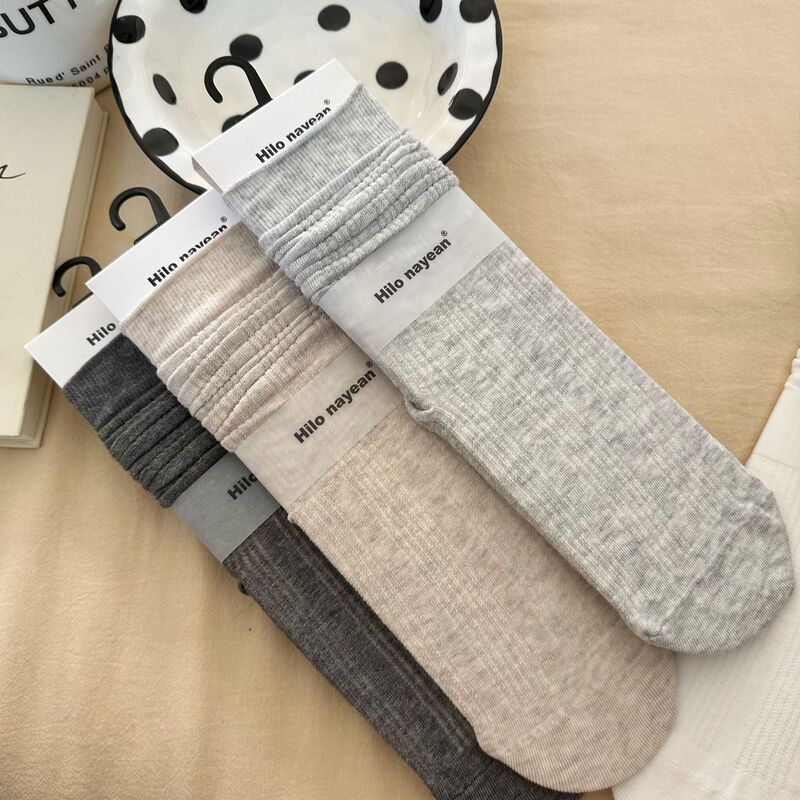 2024 Spring and Summer New Nayean Nanye Boneless Cut Out Mesh Cotton Mid-Tube High Ji Gray Pile Socks for Women