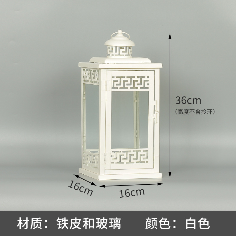 Blanco boda candelabro linterna boda carretera plomo accesorios atmósfera lámpara Marruecos viento lámpara decoración a prueba de viento vela pantalla