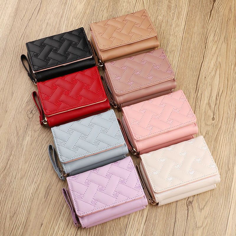 Factory New Women's Wallet Short Simple Embroidered Love PU Coin Purse Multi-Card Small Wallet Wallet Wallet Card Bag