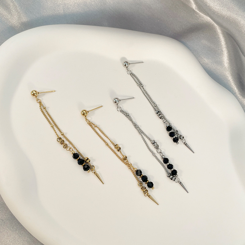 Fashion Geometric Stainless Steel Tassel Crystal Earrings 1 Pair display picture 4