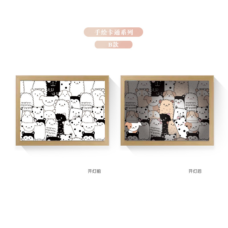 Tres colores TikTok popular pintura ligera de dibujos animados dormitorio noche pintura luminosa marco de fotos de madera maciza creativo bricolaje fabricante