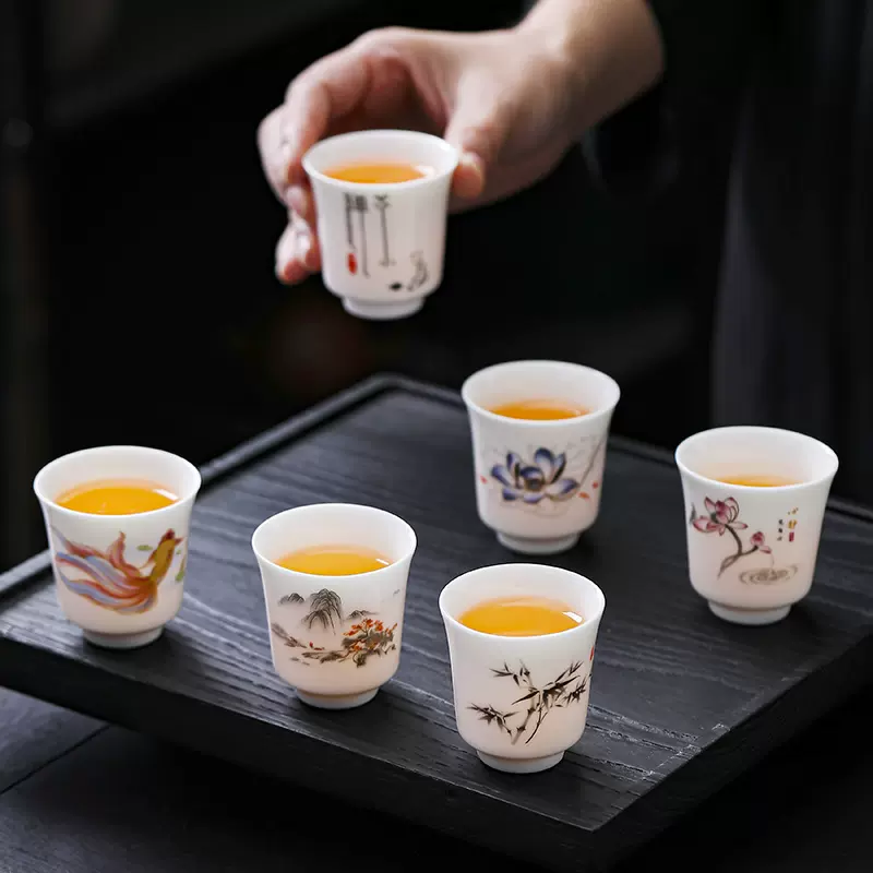 德化羊脂玉功夫小茶杯家用陶瓷单杯简约喝茶主人杯品茗杯商用礼品