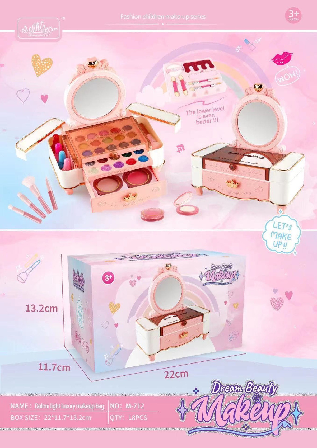 Niños y niñas transfronterizos maquillaje caja de maquillaje juegos de joyería lavable esmalte de uñas lápiz labial sombra de ojos mesa de maquillaje